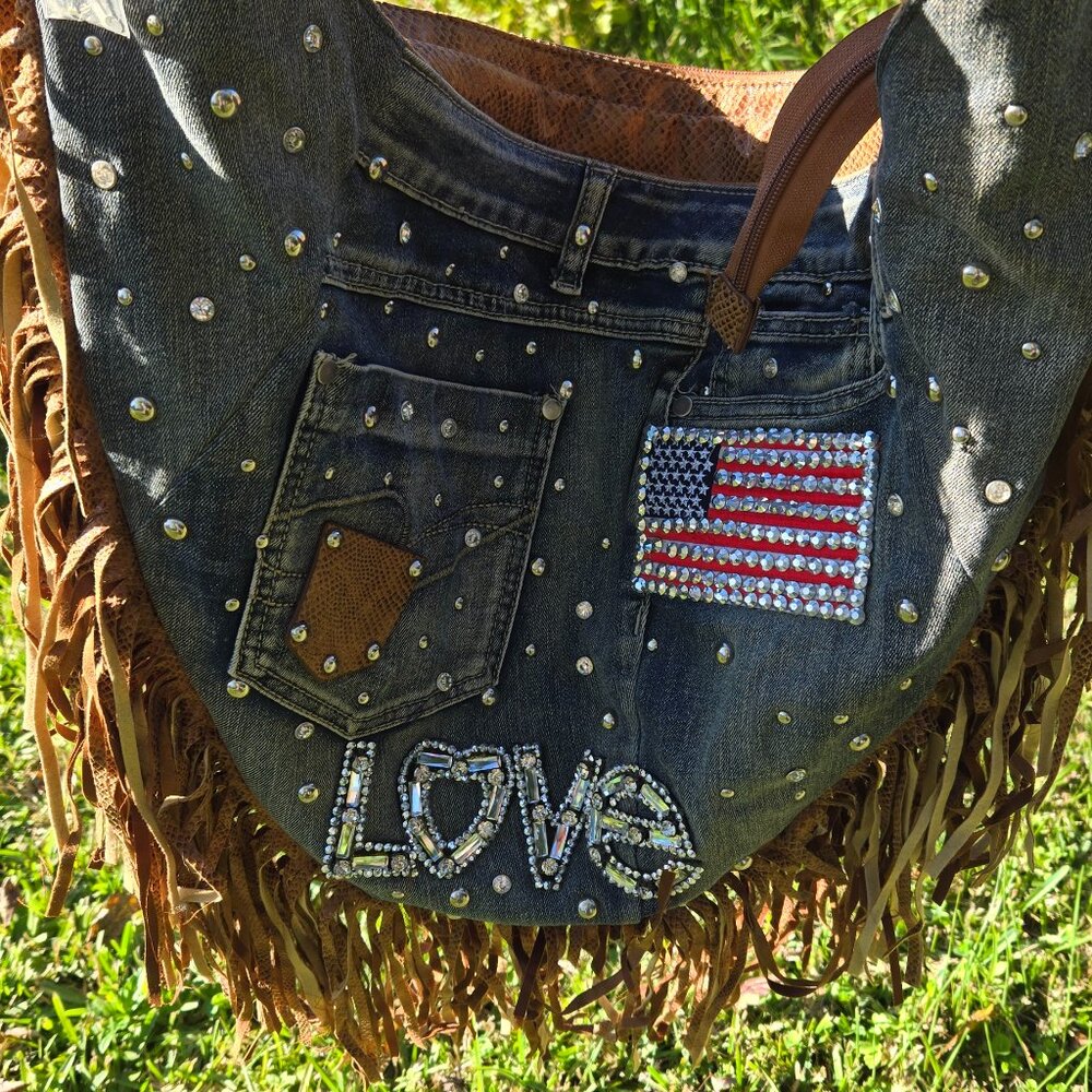 Brand New Bag - Denim and Bling come together in this everyday Satchel